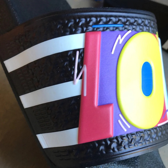 Adidas Adilette Pride “LOVE UNITES” black rainbow colors slides sandals mens 13 - Picture 4 of 9